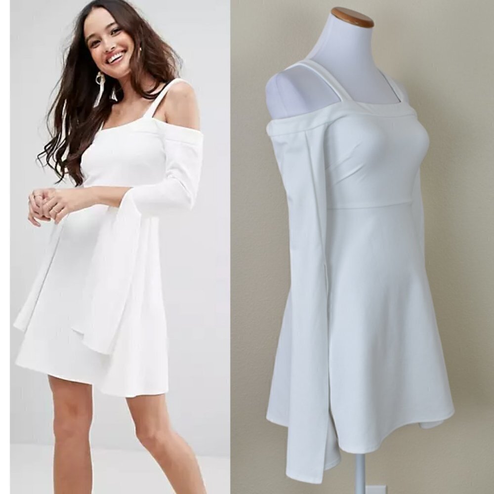 ASOS Cold Shoulder Crepe Extreme Split Sleeve Mini Dress - Picture 1 of 8